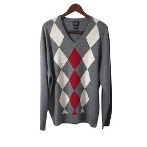 Jos.A.Banks Lambswool Blend Argyle V-Neck Sweater Sz XL Grandpa Y2K Classic
